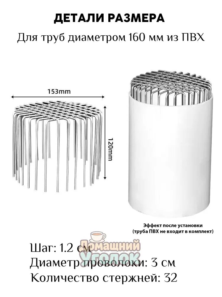 Вентиляционная решётка из нержавеющей стали AISI 201 для труб ПВХ 160 мм, съёмная, против грызунов