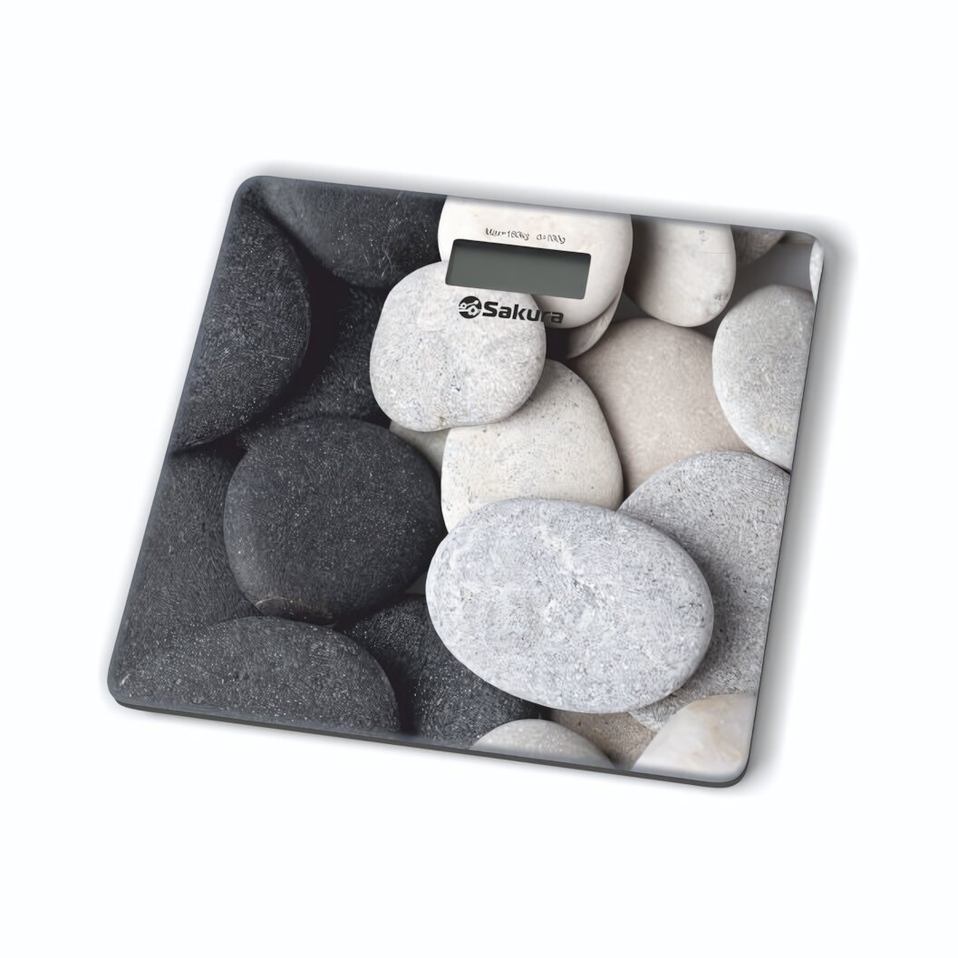 Весы напольные электронные Sakura "Камни", до 180 кг, закаленное стекло 6 мм, точность 100 г, разноцветный принт