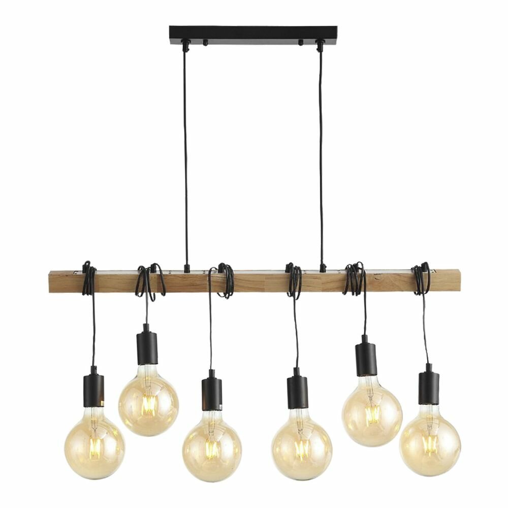SL1142.403.06 ST-Luce Светильник подвесной Черный, Светлое дерево E27 6*60W.
