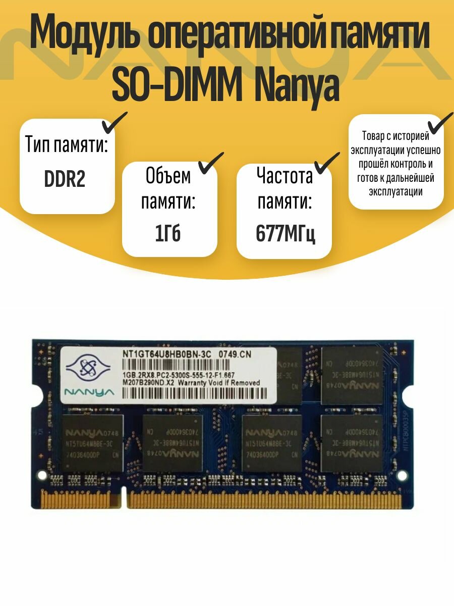 Оперативная память SO-DIMM DDR2 Nanya 1Gb 667MHz