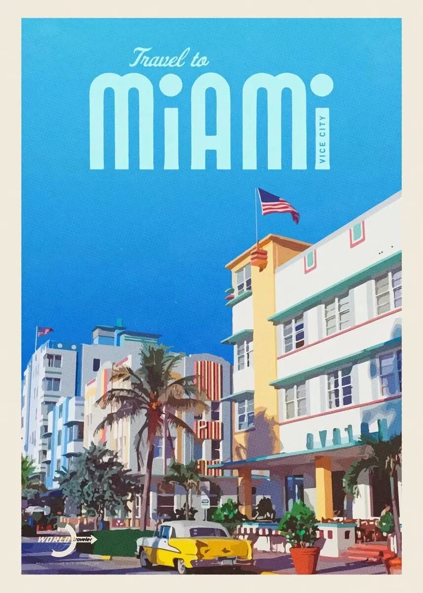 Плакат "Майами" на холсте, 20x30см, SKU-18, без рамки