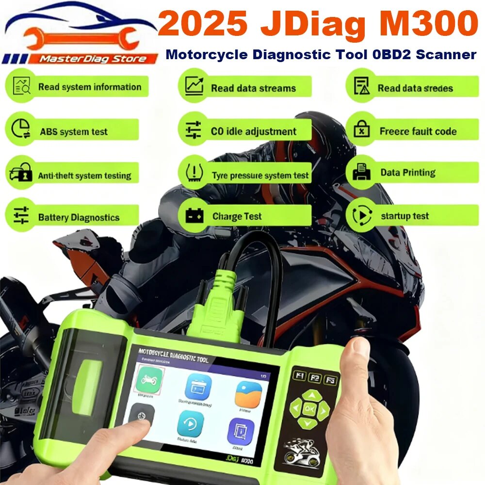 JDiag M300, диагностический инструмент для мотоцикла, сканер OBD2, диагностические инструменты для мотоцикла, ABS двигатель для BMW Ducati Harley Honda Yamaha