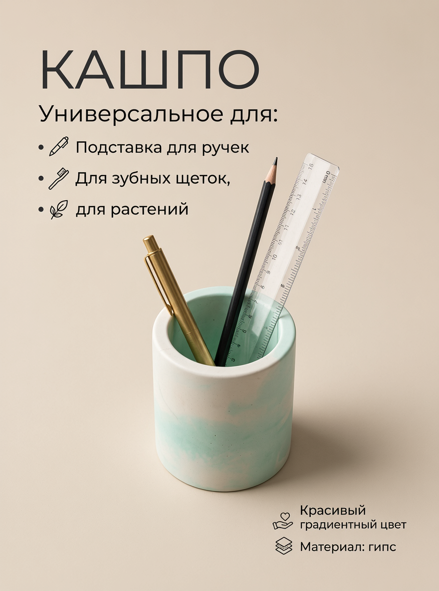 Кашпо универсальное, для растений, для канцелярии. Цвет: Бирюзовый