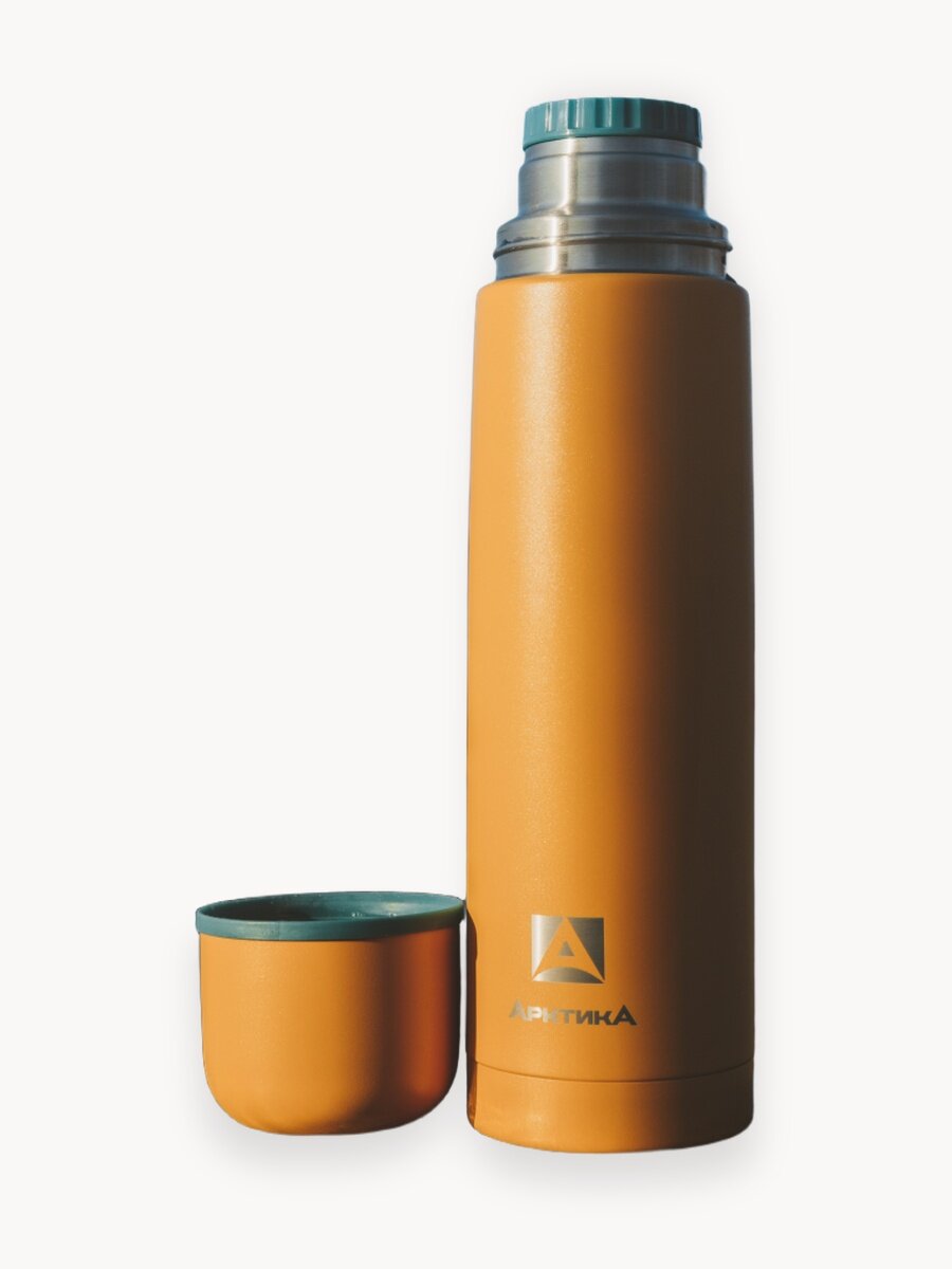 Термос для чая и кофе 1 л Арктика 101 металлический с кружкой, оранжевый