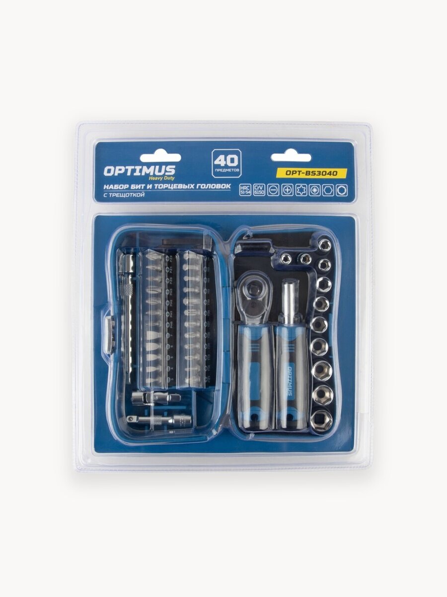 Набор бит и торцевых головок с реверсивной трещоткой, 40 предм.