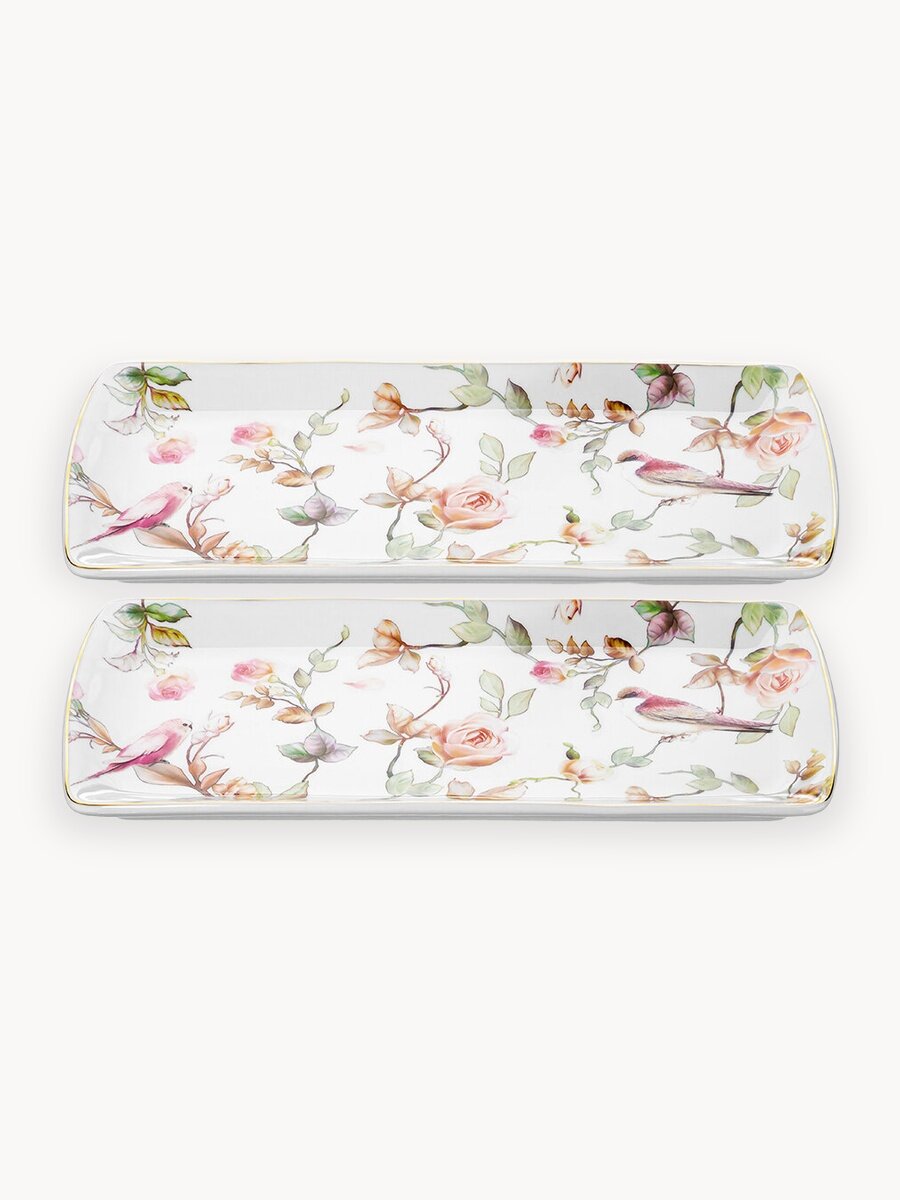 Блюдо сервировочное 2 пр. Elan Gallery Певчие птички, 25х11,5х1,5 см, фарфор, набор