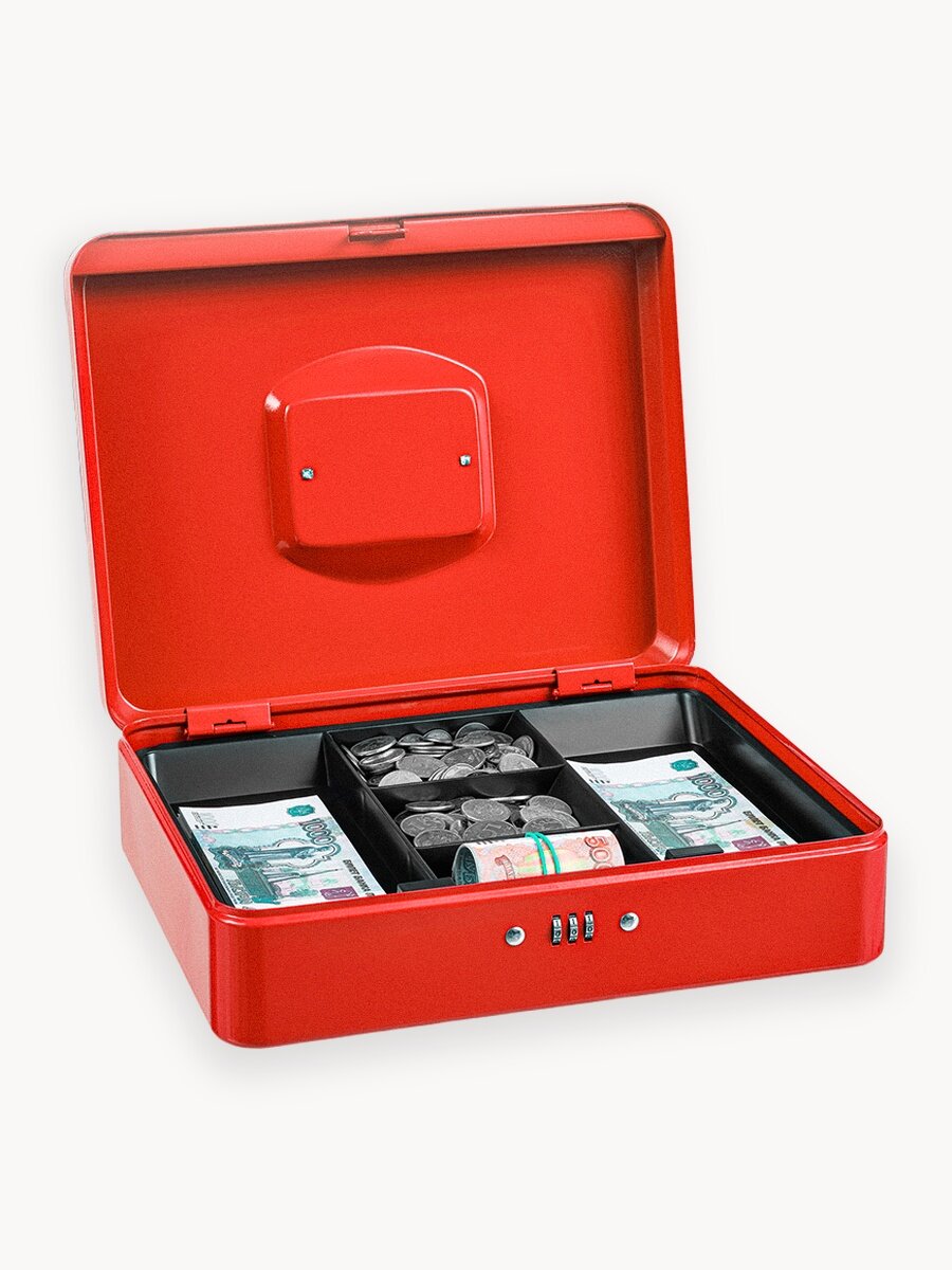 Ящик для денег SAFEBURG Keeper-30C Red Gloss, переносной сейф/кэшбокс, кодовый замок, лоток 5 отделений