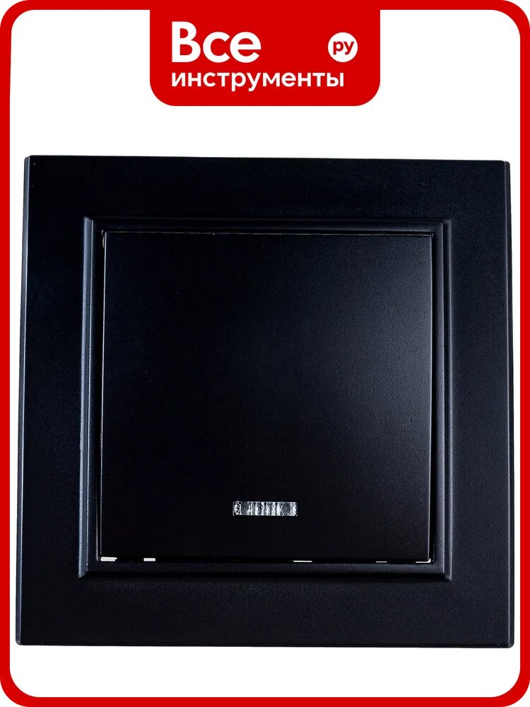1-клавишный выключатель STEKKER с индикатором, PSW10-9001-03, 250V, 10А, серия Эрна, черный 39470