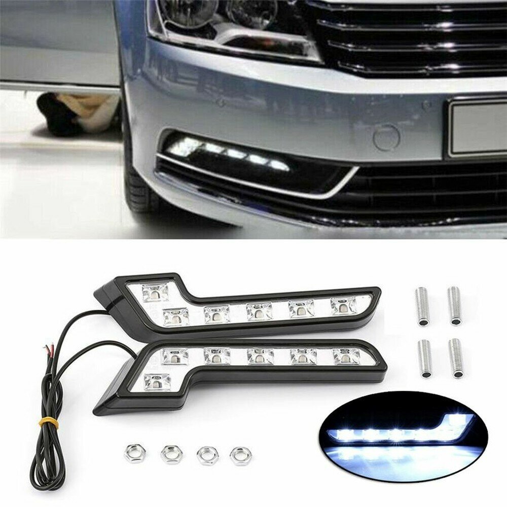Дневные ходовые огни L-образные, 6 LED, пара, для автомобиля, универсальное крепление