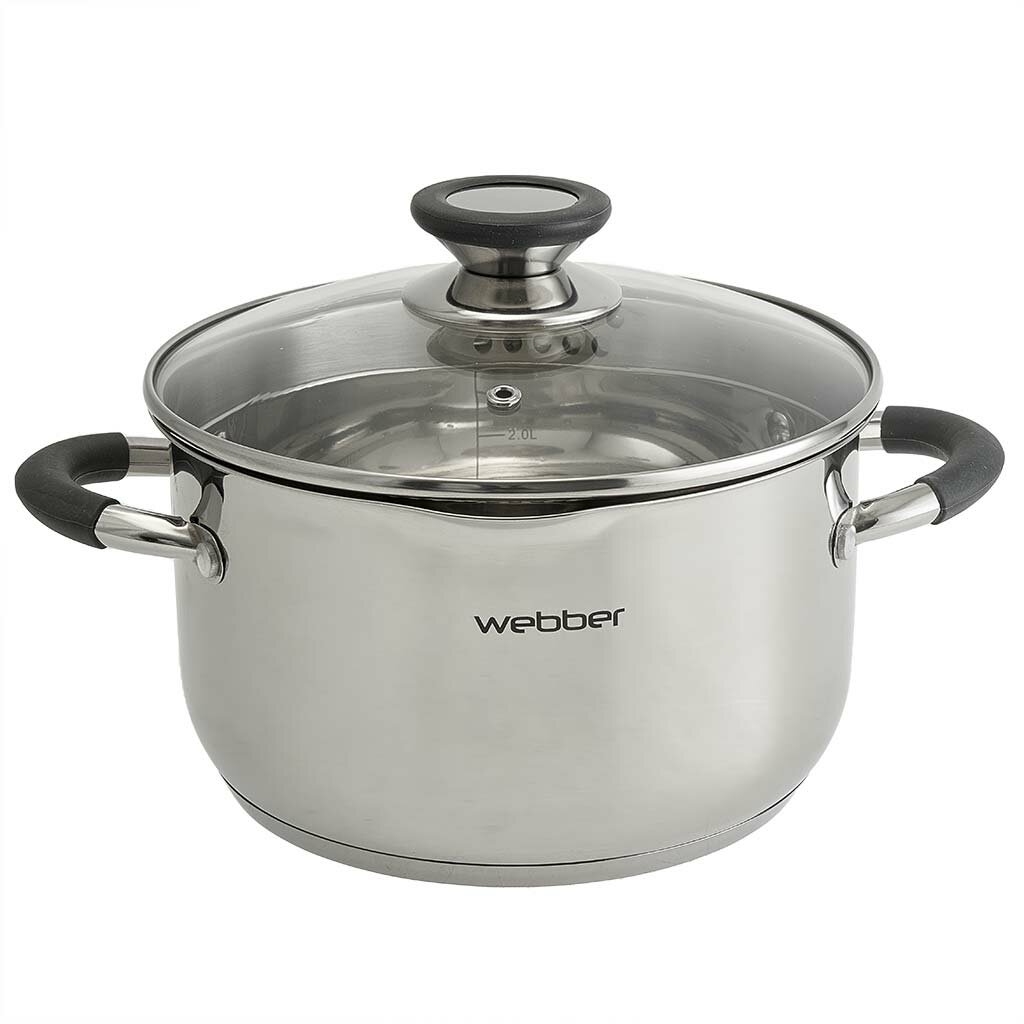 Кастрюля 3.6 л 20 см из нержавеющей стали со стеклянной крышкой с отверстиями для слива Webber BE-373/2