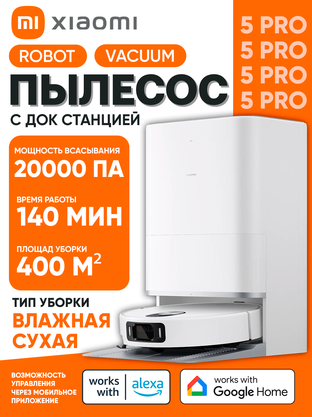 Xiaomi Robot Vacuum 5 Pro — робот-пылесос с 20 000 Па, dToF радаром и 3D обходом препятствий