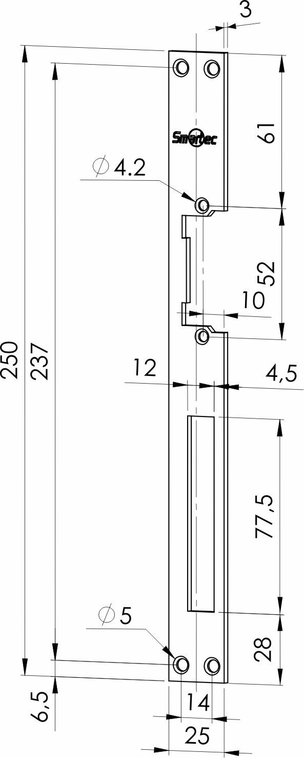 Запорная планка Smartec ST-SL102SP, нержавеющая сталь, металлик, 25 см х 2,5 см — фото 1