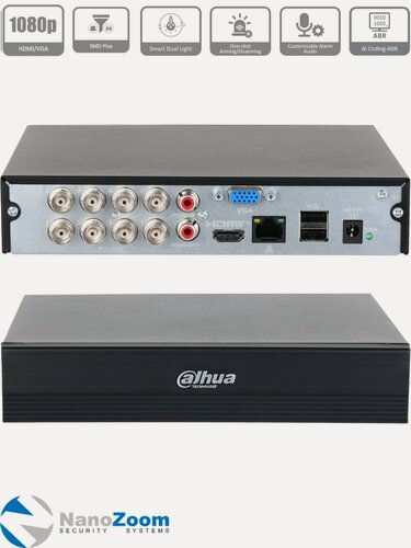 Изображение товара Dahua DH-XVR1B08-I/T - 8 канальный видеорегистратор для камер видеонаблюдения HDCVI, XVR-регистратор гибридный