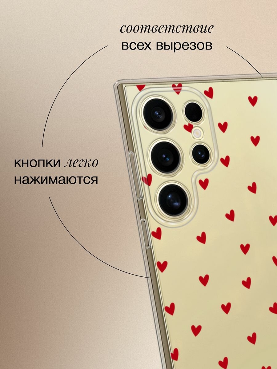 Чехол на Samsung Galaxy S24 Ultra / Самсунг S24 Ultra с принтом "Red hearts", прозрачный — фото 1