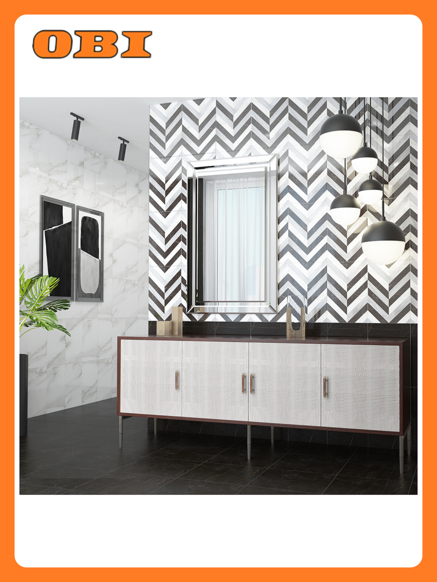 Керамический декор Керамин Пантеон чёрно-белый греометрия 40x275 см