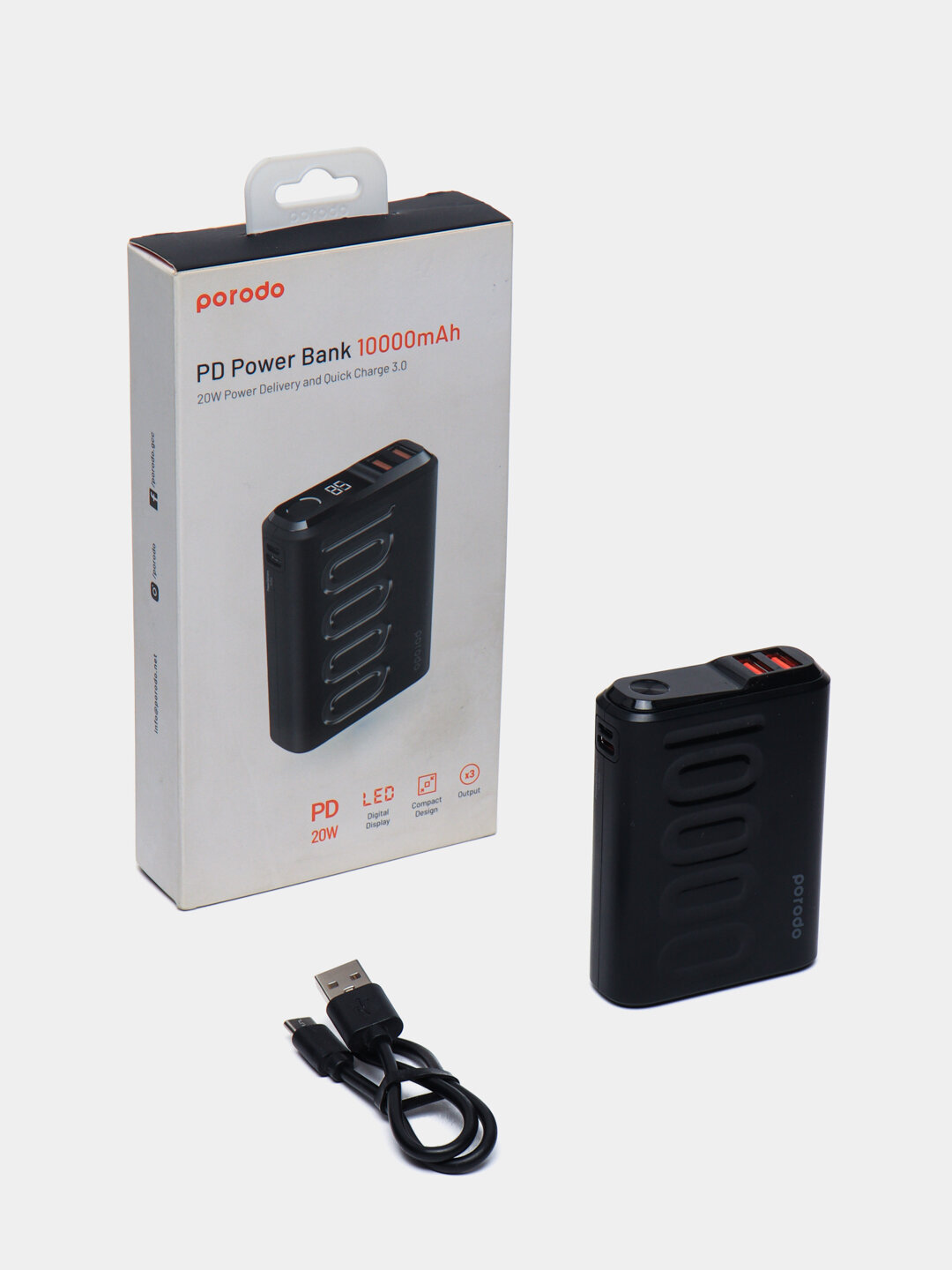 Внешний аккумулятор Power Bank, Porodo, PD1092, 10000 mAh, с цифровым дисплеем