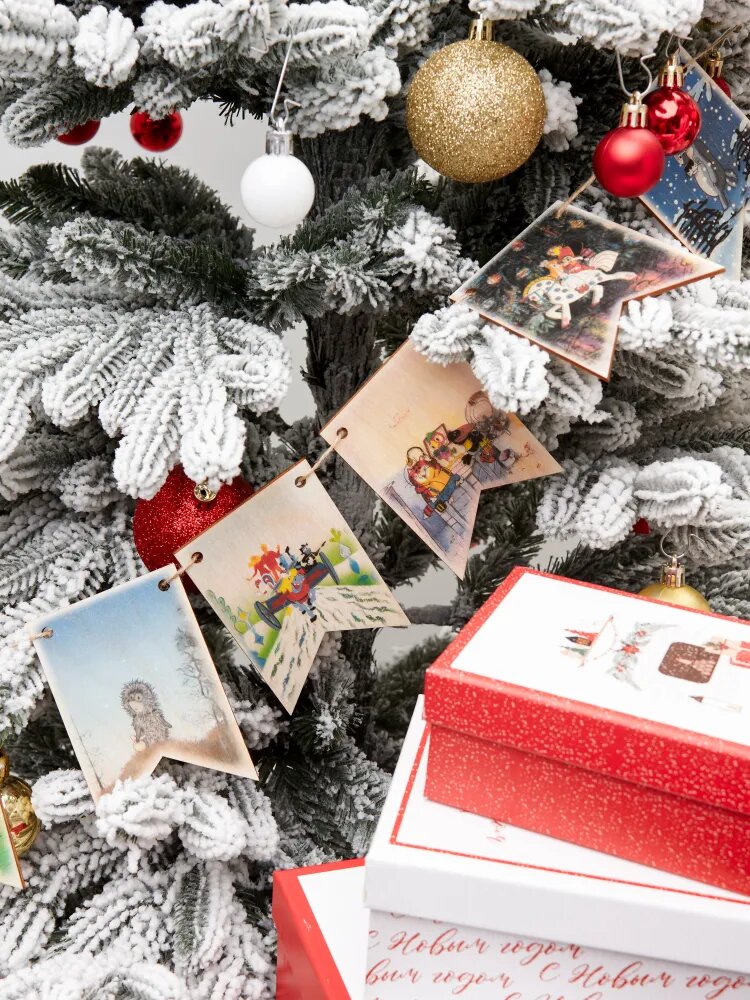 Флажки гирлянда деревянные новогодние союзмультфильм