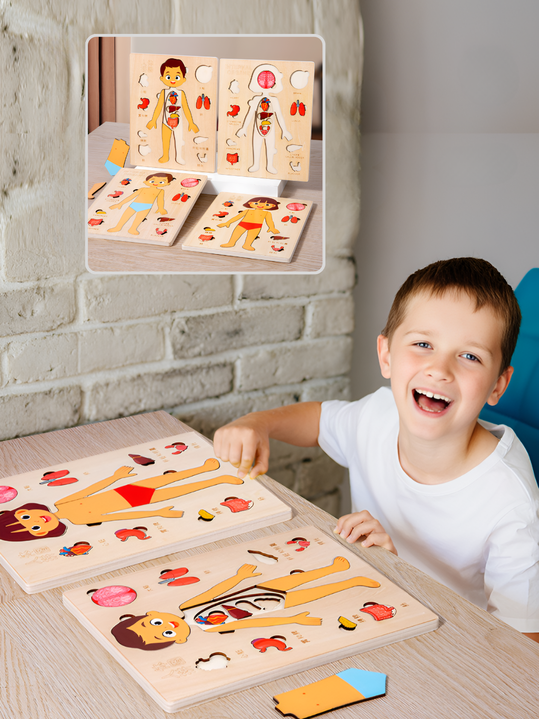 Пазлы для детей, деревянные развивающие игрушки, анатомия — фото 1