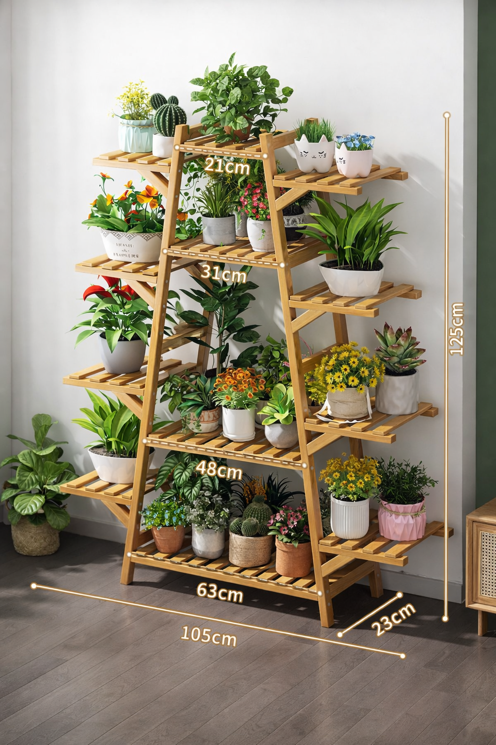 Подставка для цветов, этажерка для цветов, стеллаж для цветов Bambuchka, 105х23х125 см, натуральный бамбук