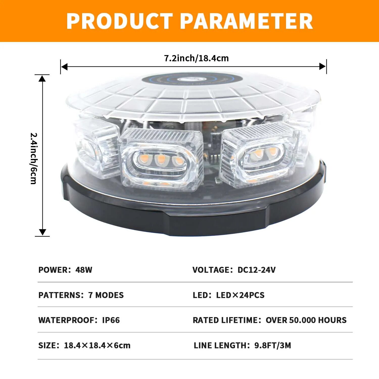 Проблесковый маяк на магните, 12-24В, 8 режимов — фото 1