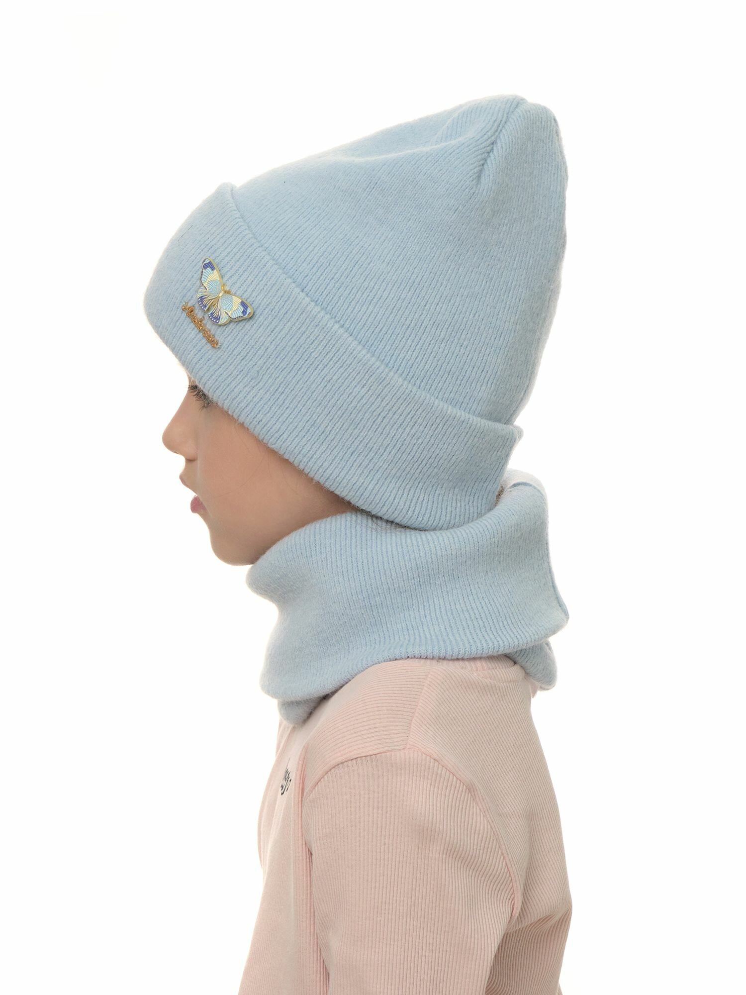 Шапка-бини Андерсен Весна-лето 2024 для девочек, размер 52-54, голубой — фото 1
