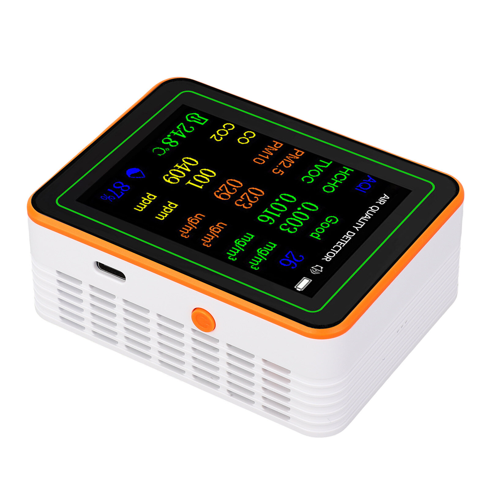 Датчик качества воздуха с 12 функциями, CO2, HCHO, TVOC, PM2.5, PM10, цветной TFT экран, для внутреннего использования