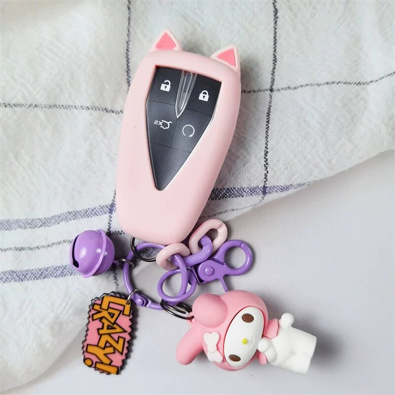 Розовые кошачьи уши с брелоком My Melody, милый аксессуар для ключей автомобиля