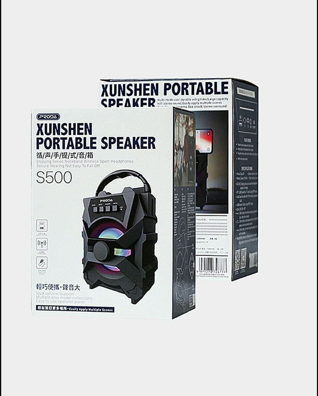 Портативная колонка Xunshen "S500", с подсветкой, 1200mAh, Bluetooth, USB, черная