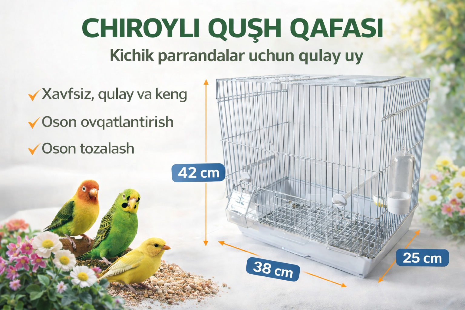 Удобная клетка для птиц (6405)38*25*42см