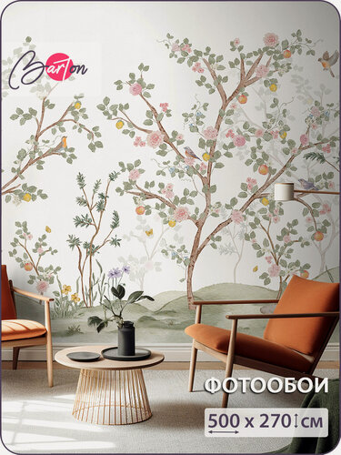 Изображение товара Фотообои на стену флизелиновые 3d Шинуазри Цветы Деревья Птицы 500x270 см Bartonwall F296_W
