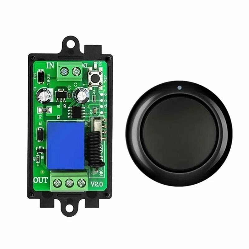 Беспроводной выключатель 1CH DC12V, Одинарная кнопка черного цвета