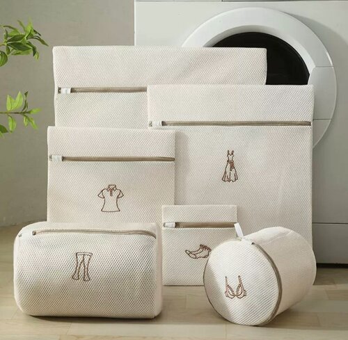 Изображение товара Набор мешков для стирки из 6 предметов, утолщёные для деликатных вещей, полиэстер/полиэфирное волокно