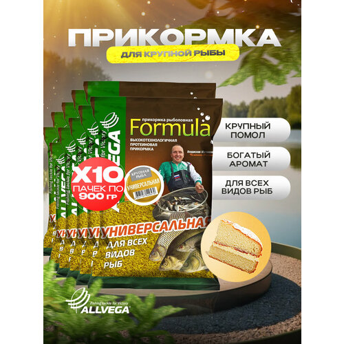 Прикормка для рыбалки ALLVEGA Formula универсальная крупная рыба 10 пачек по 0.9 кг