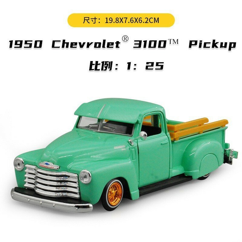 Модель пикапа Chevrolet 1950 года 3100, зеленая отделка, 1:18, сплав, автомобильная фигурка
