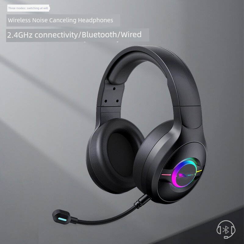 SmileWolf L50 Наушники с вай-фай и проводным подключением с RGB подсветкой для игр ПК планшета и учебы черные