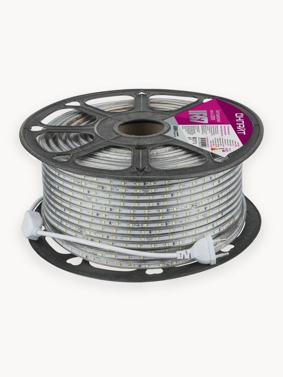 Светодиодная лента онлайт 80 924, 50 м, 220 В, IP67, холодный белый свет 6000К