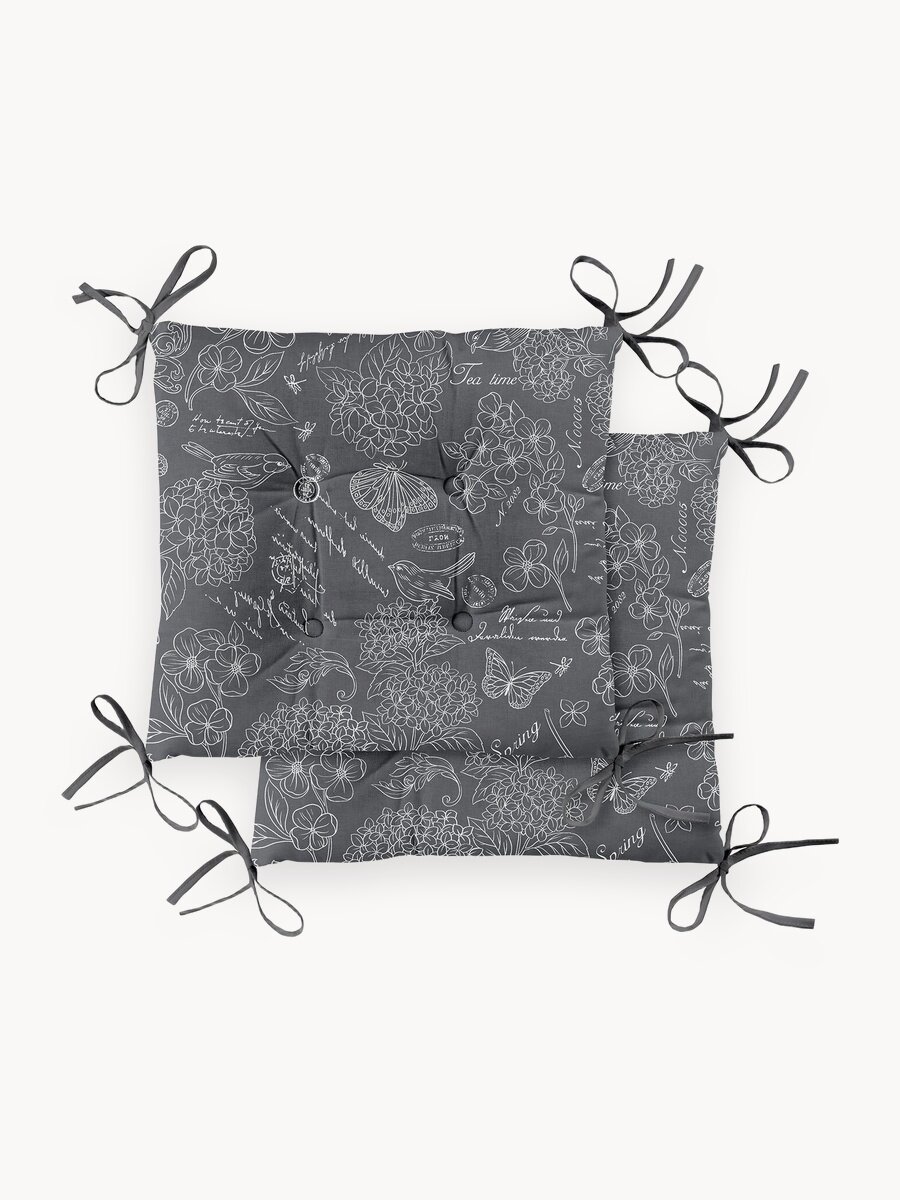 Подушка на стул с завязками квадратная (2шт.) 40х40 "Mia Cara" рис 30284-11 Жозефина графит