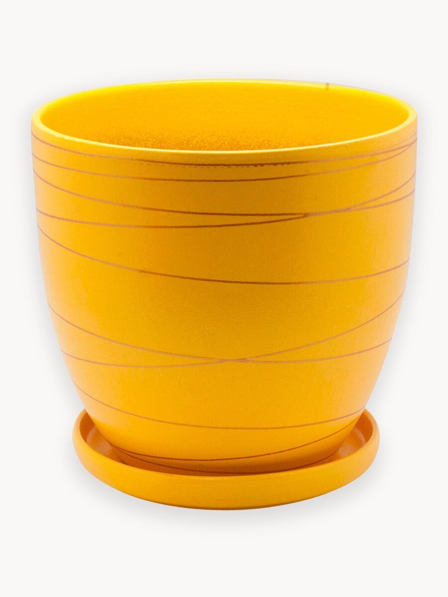 Керамический горшок цветочный ВеЩицы "Полоска" с подставкой блюдцем / объем 4,7 л, цвет желтый
