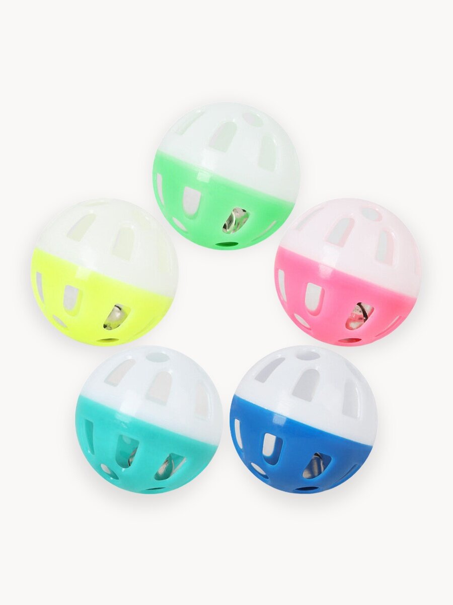 Набор интерактивных мячиков погремушек 5шт для кошек и собак, звенящие мячики с колокольчиком