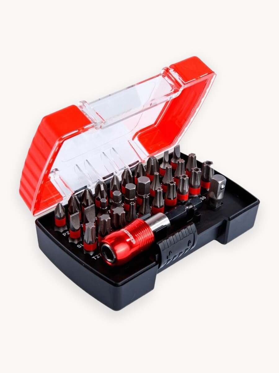 Биты для шуруповерта Derzhi набор бит 32 предмета (30 бит, 1 магнитный быстросъемный адаптер, 1 адаптер квадрат 25мм)