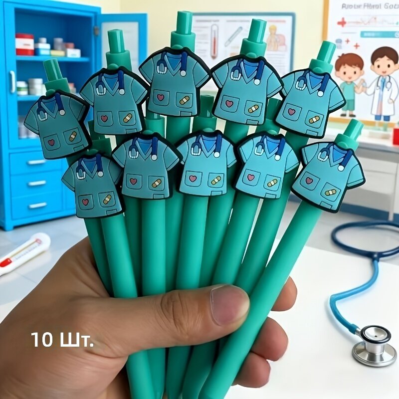Гелевая ручка с выдвижным механизмом, черные чернила, медицинский дизайн, для офиса и учебы, 10 шт, случайный дизайн