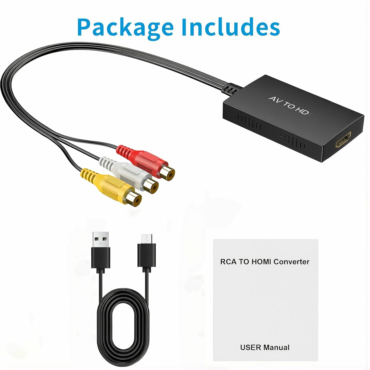 Домашний конвертер RCA to HDMI подключение старых AV плееров консолей к новым телевизорам 1080P поддержка полный комплект аксессуаров