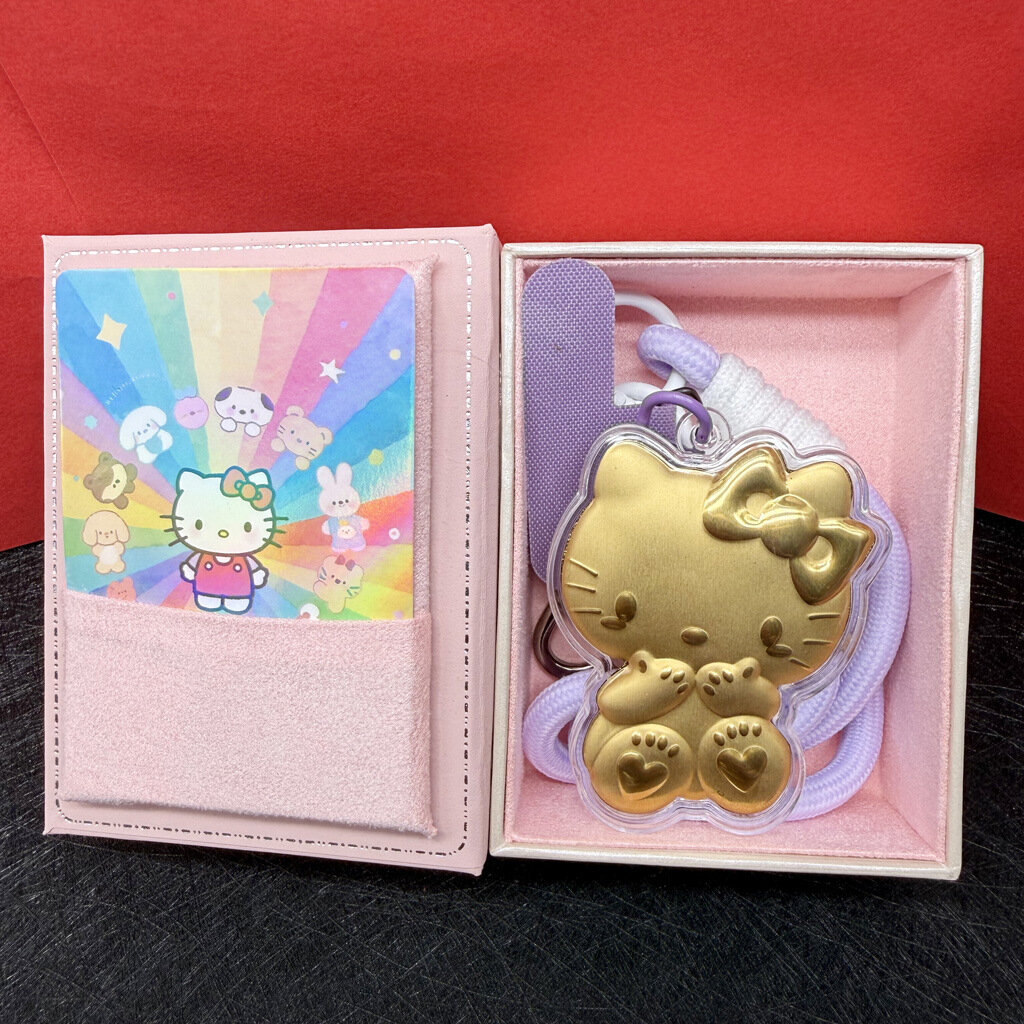 Брелок из золота 999 Kitty Cat, фиолетовый шнурок, золотая фольга, подарочная коробка 2, браслет для телефона
