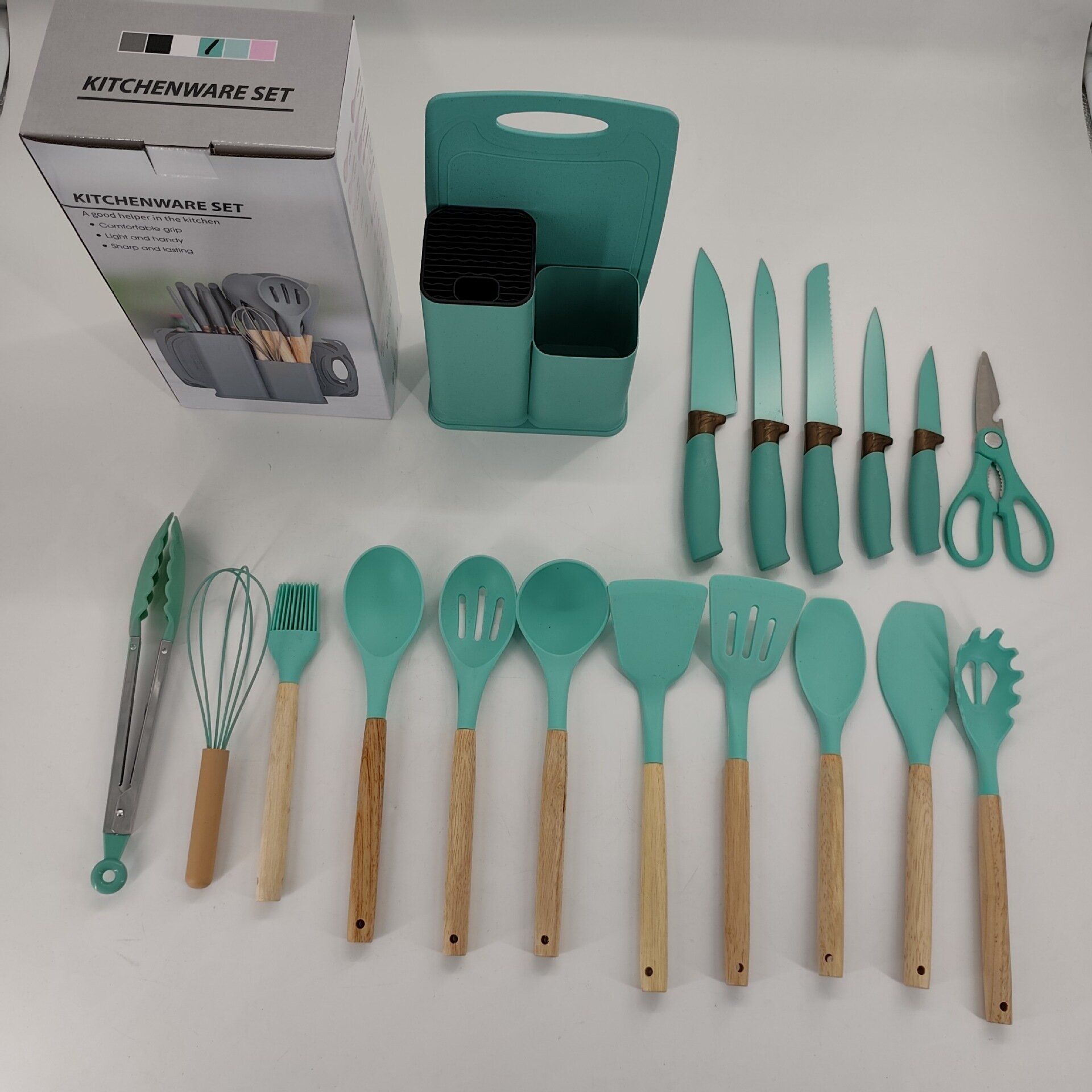 Набор силиконовых кухонных принадлежностей KITCHENWARESET — универсальный комплект для готовки 19 предметов зеленого - комплект