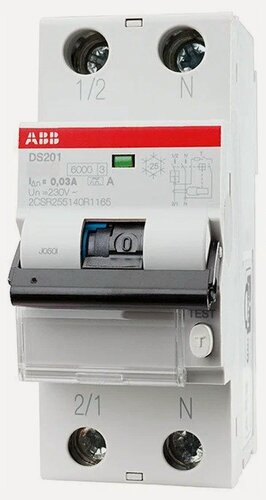 Изображение товара Дифавтомат ABB DS201, электромеханический, 16А, 30мА, 1 модуль, 2 полюса