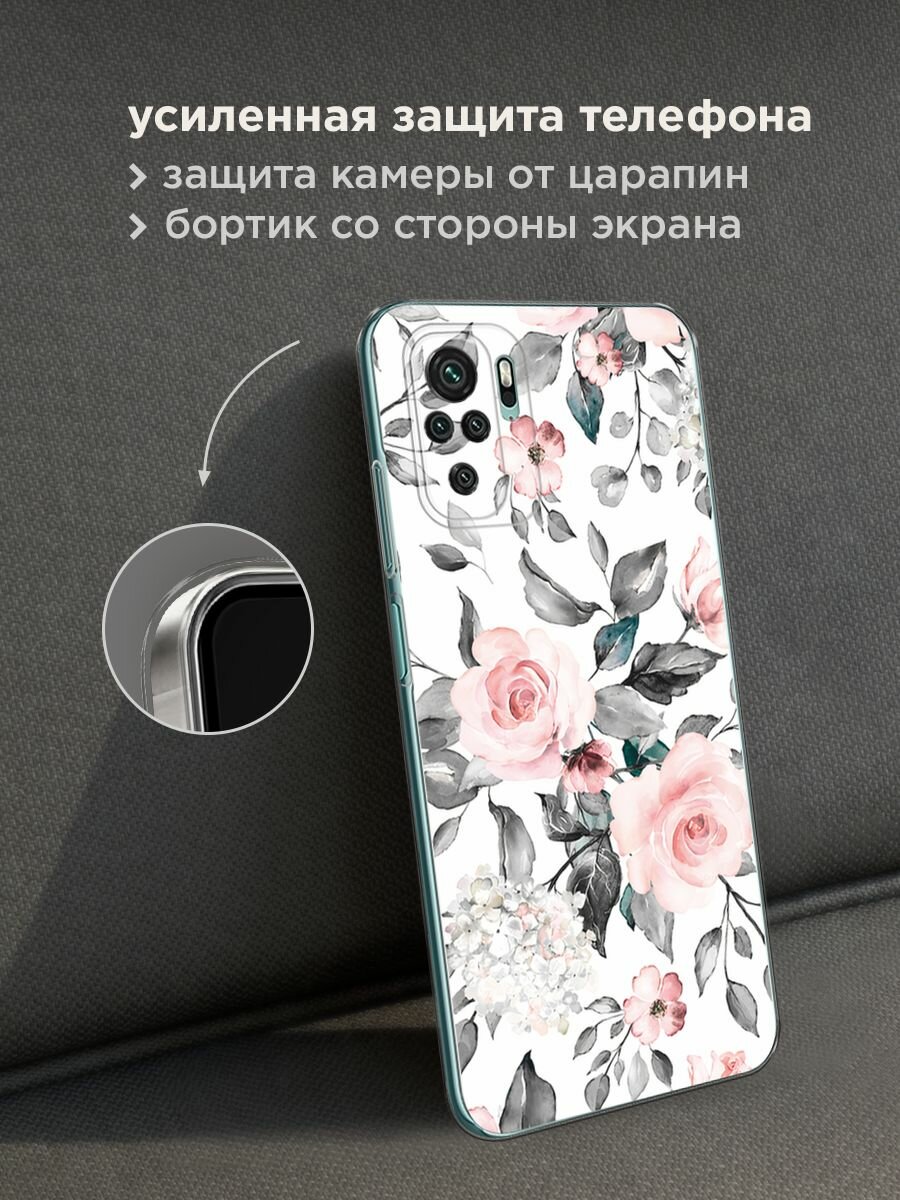 Чехол на Xiaomi Redmi Note 10/Note 10S/Poco M5s / Сяоми Редми Нот 10/Нот 10S/Поко M5s с принтом "Розы на белом" — фото 1