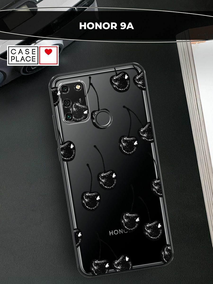Чехол на Honor 9A / Хонор 9А с принтом "Черная вишня", прозрачный