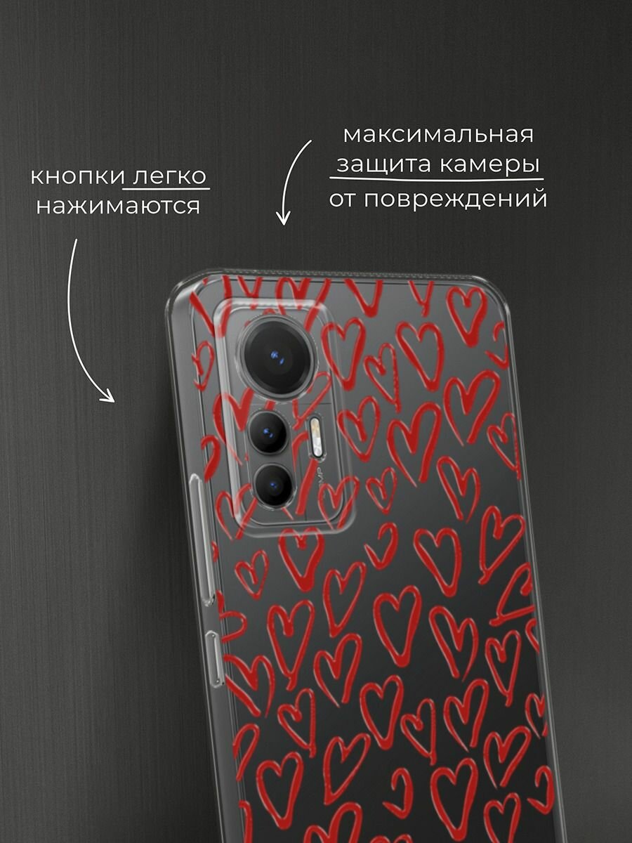 Чехол на Xiaomi 12 Lite / Сяоми 12 Лайт с принтом "Легкие бордовые сердечки" — фото 1