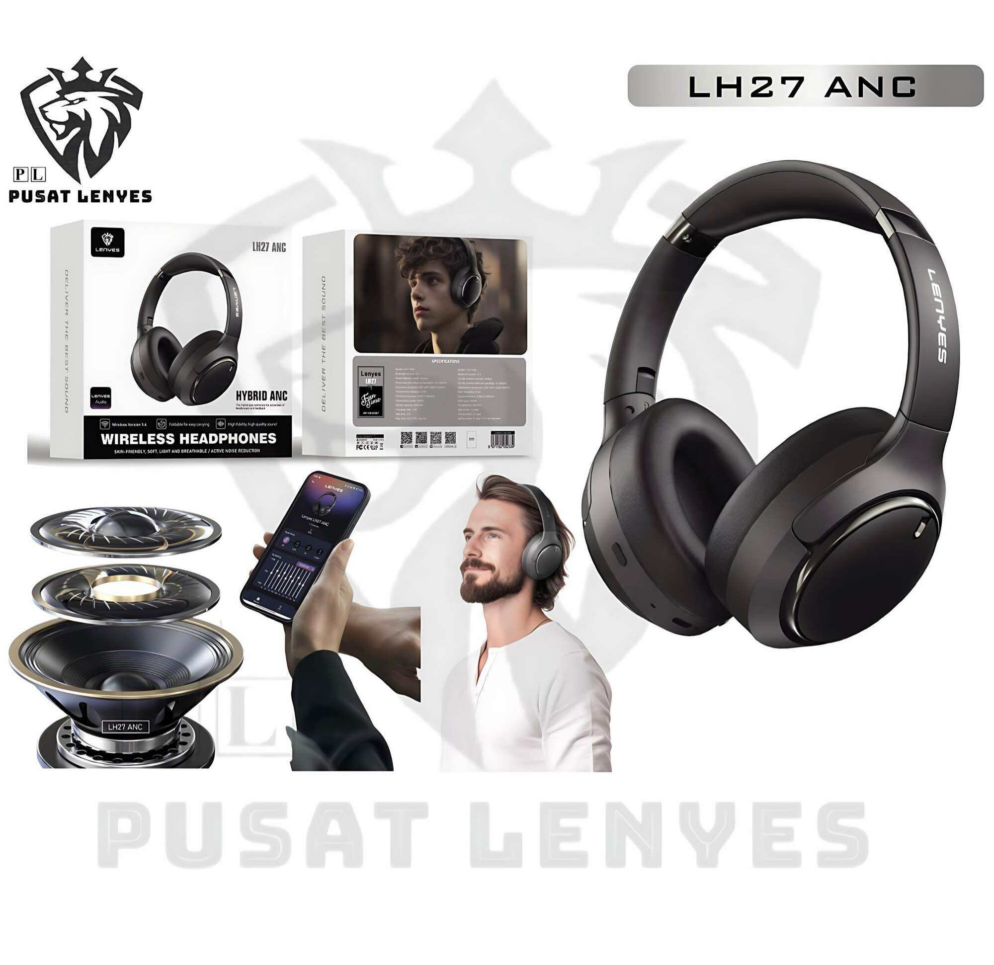 Наушники LENYES LH27 ANC беспроводные Bluetooth наушники с активным шумоподавлением и микрофоном, черные