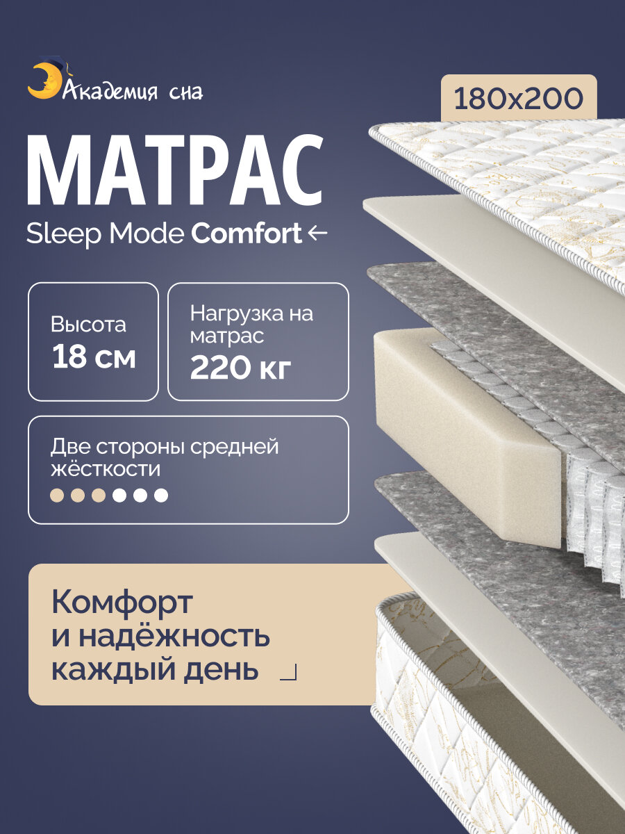 Анатомический матрас 180x200 Sleep Mode Comfort, ортопедический, двуспальный